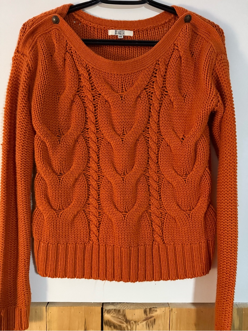 BB Dakota Burnt Orange Cable Knit Crewneck Sweater